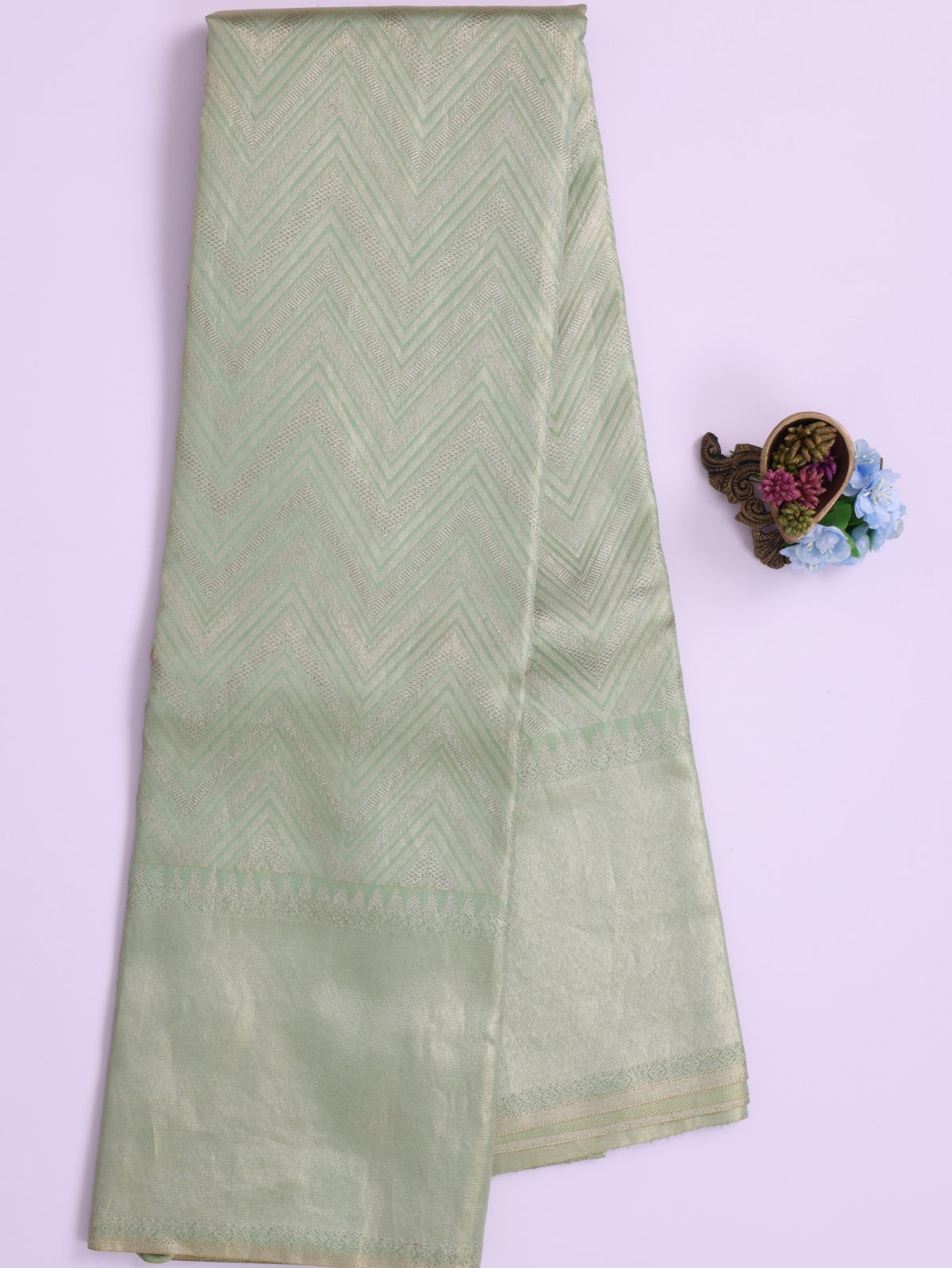 Pastel Green Tissue Brocade Kanjeevaram Silk Saree