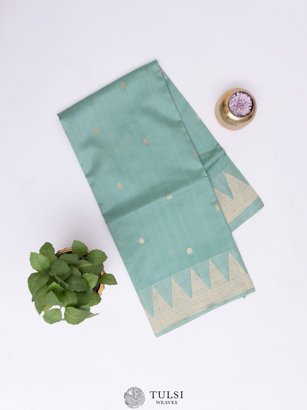 Teal Green Mashru Silk Saree with Zari Border