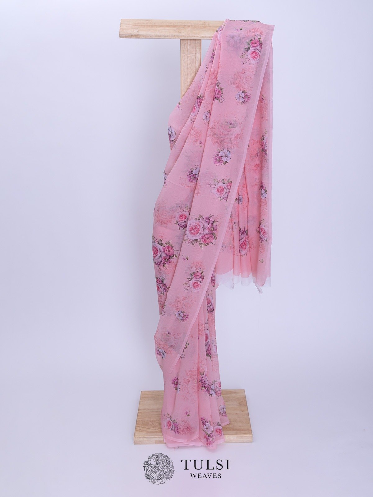 Light Pink Printed Chiffon Saree