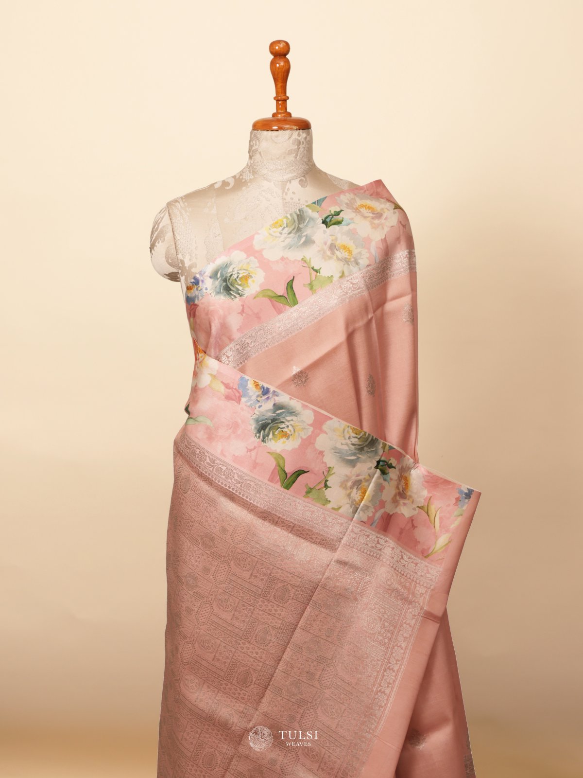 Light Pink Banaras Tussar Georgette Silk Saree With Satin Border