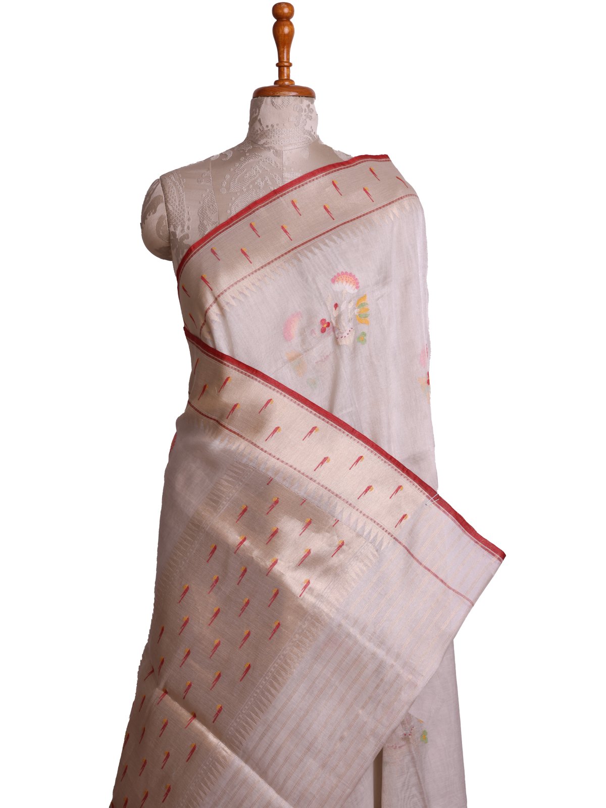 Off White Banaras Tissue Cotton Saree