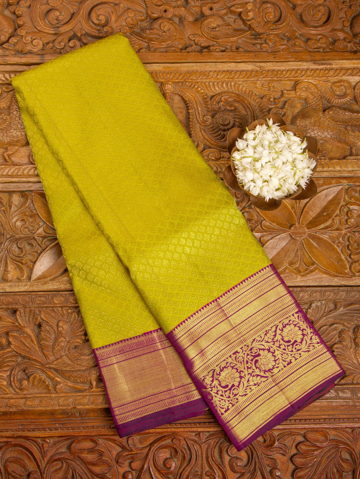 Greenish Yellow Kanjeevaram Silk Saree