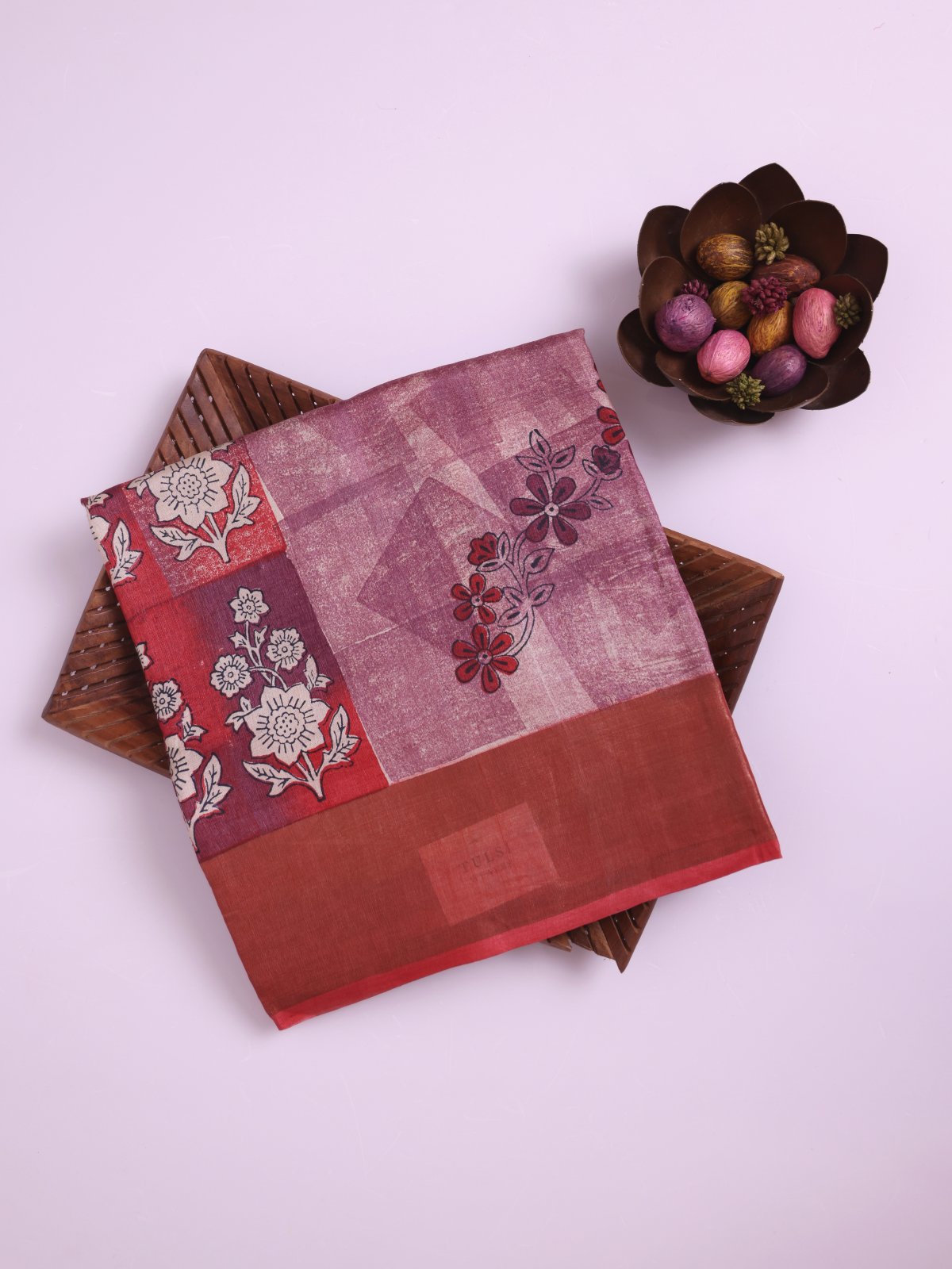 Mauve Printed Tussar Silk Saree