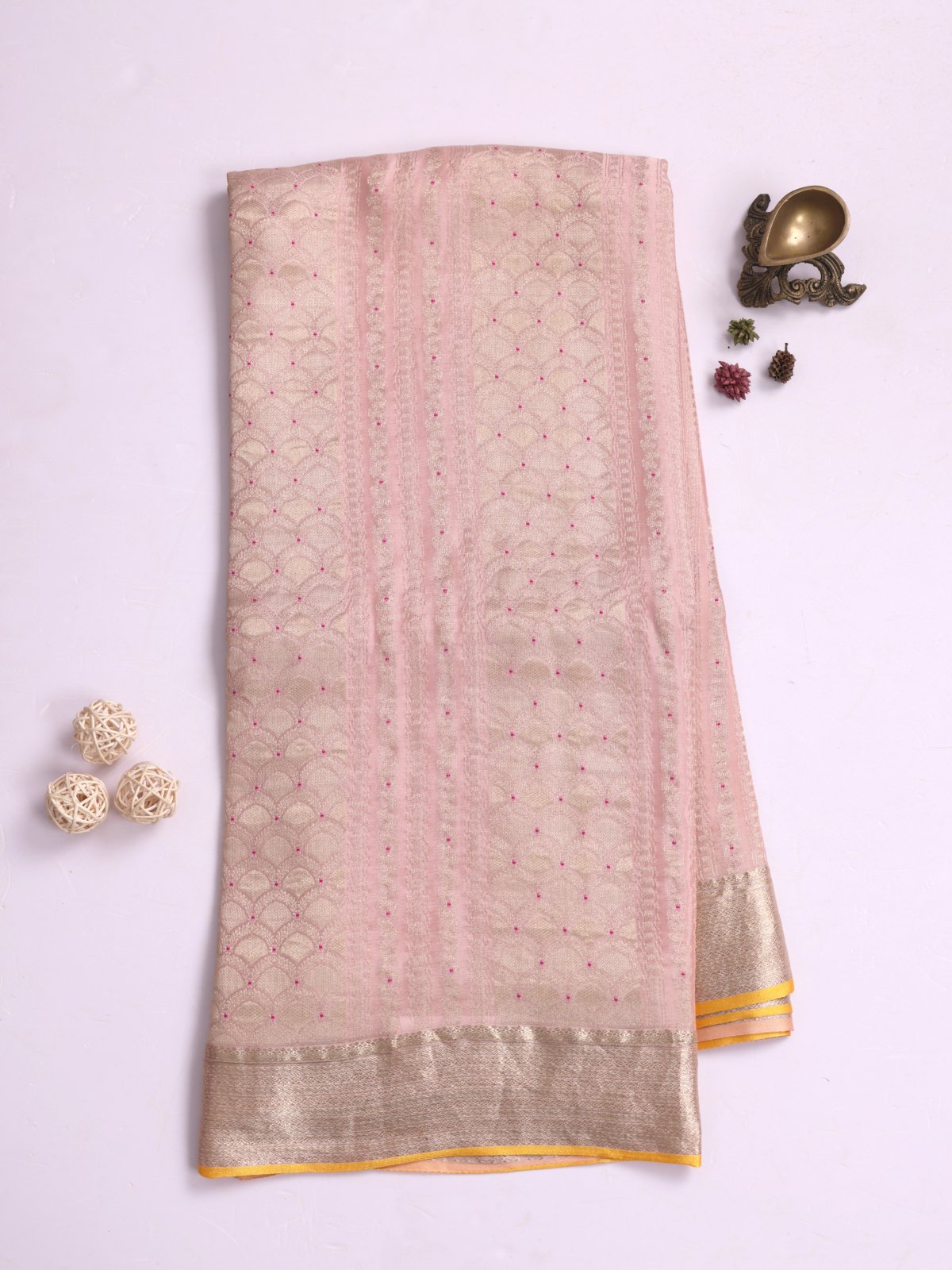 Peach Banaras Crepe Silk Saree