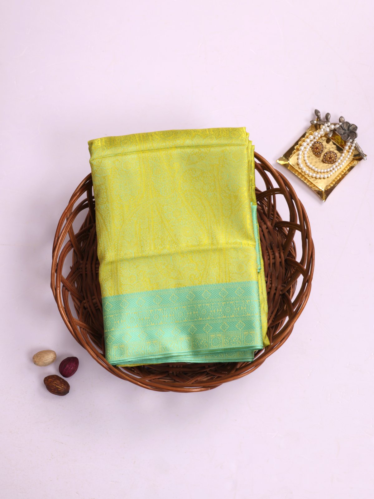 Yellowish Green Tanchoi Silk Saree