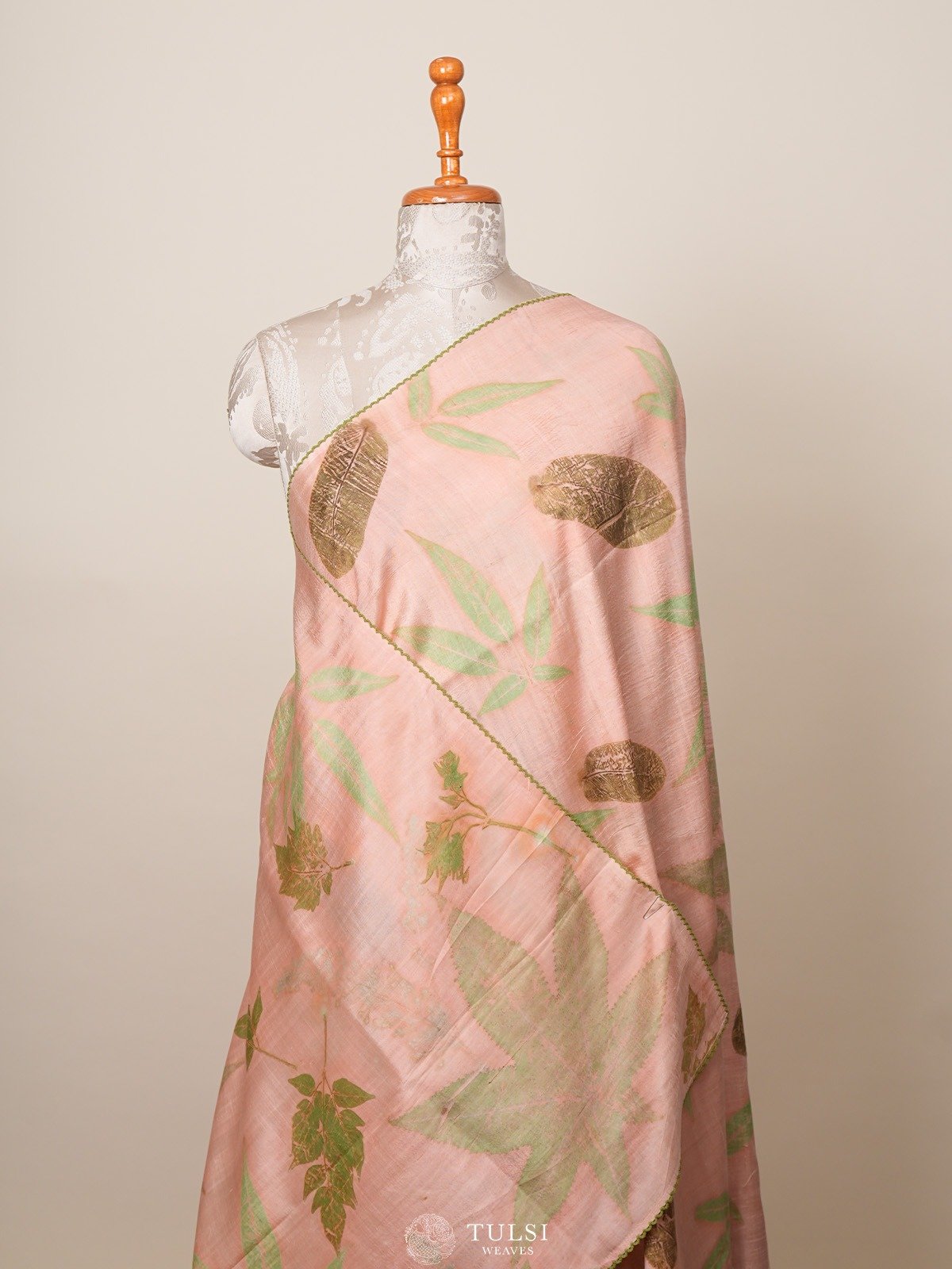 Light Peach Eco Print Silk Saree