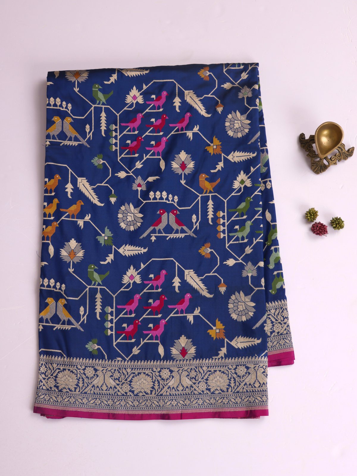 Indigo Blue Banaras Silk Saree With Zari Border