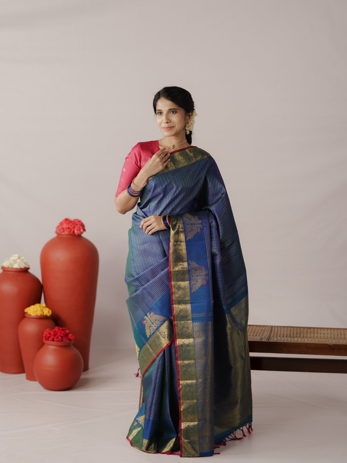 Mayil Kazhuthu Kanjeevaram Silk Saree With Zari Border