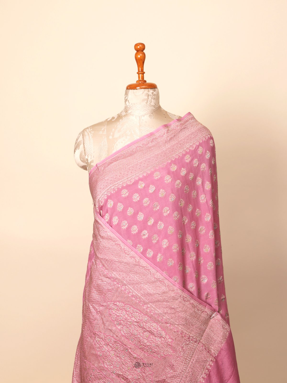 Pink Banaras Crepe Silk Saree