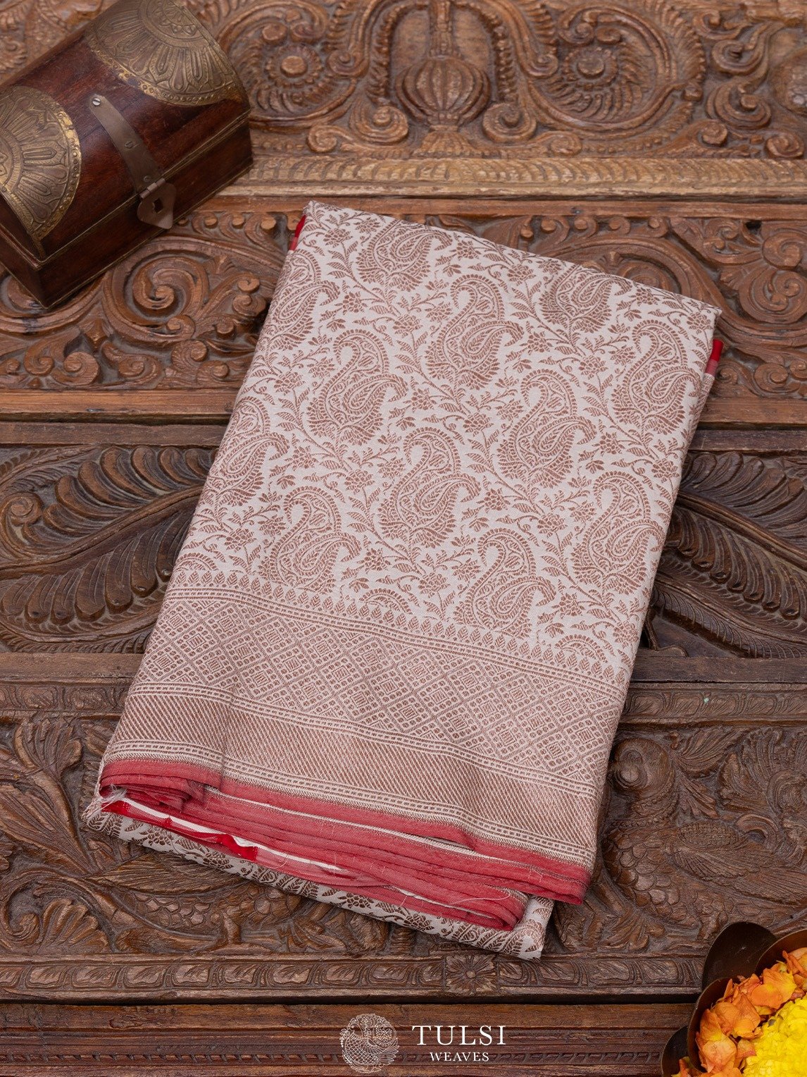 Off-White Banarasi Silk Saree with Self Zari Border