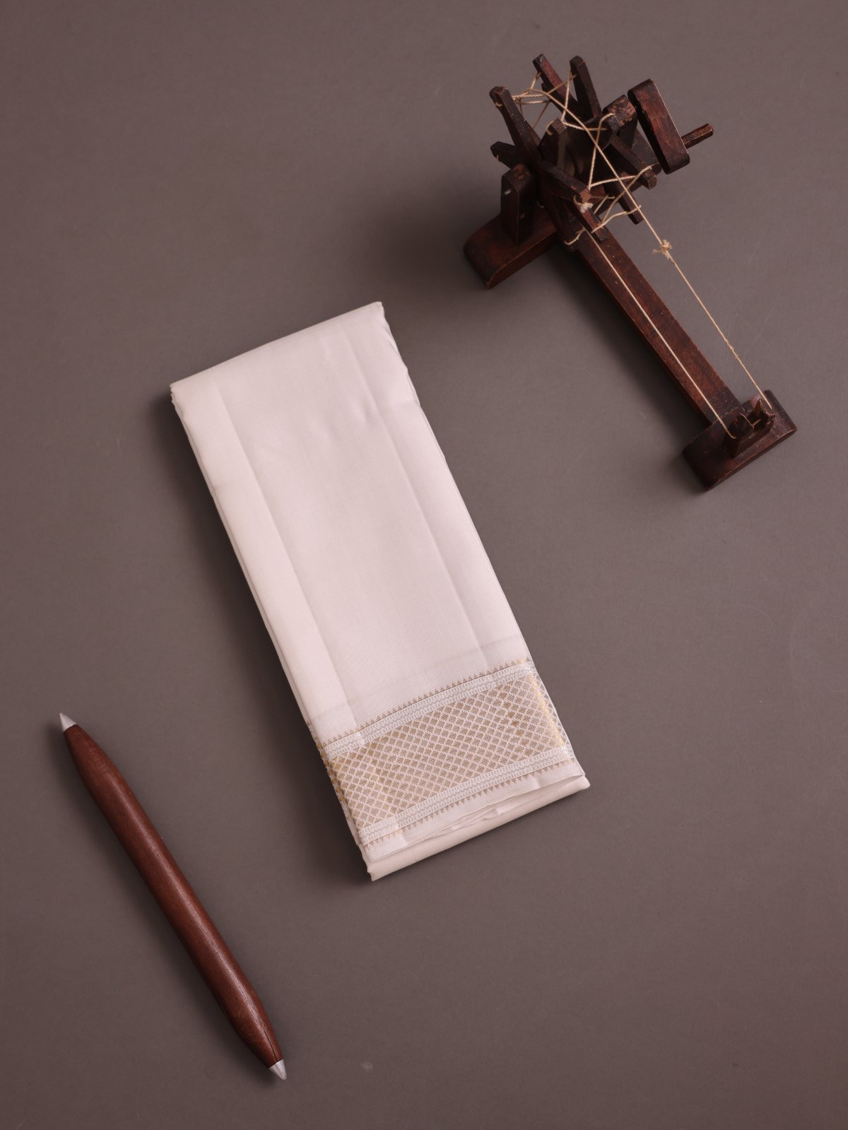 White Silk Dhoti With Zari Border 