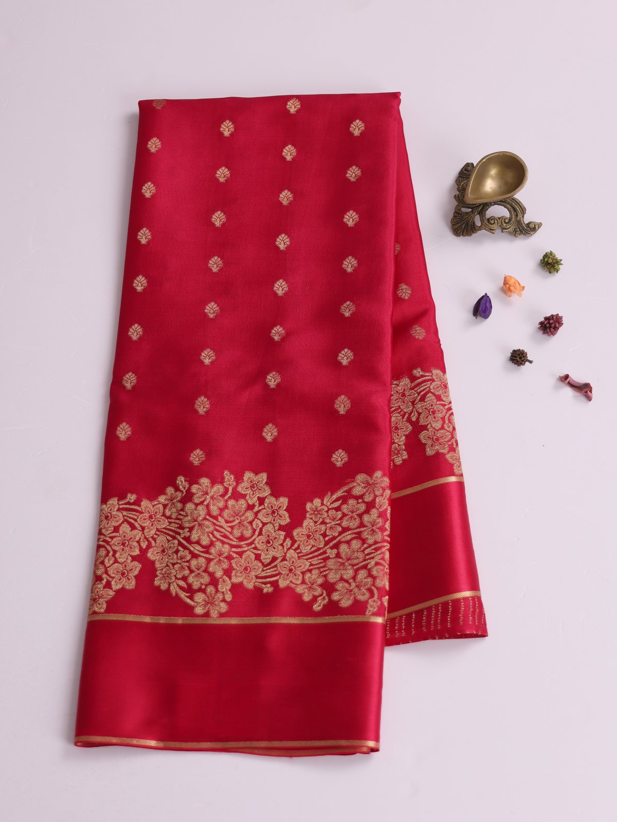 Reddish Pink Mysore Silk Saree With Satin Border