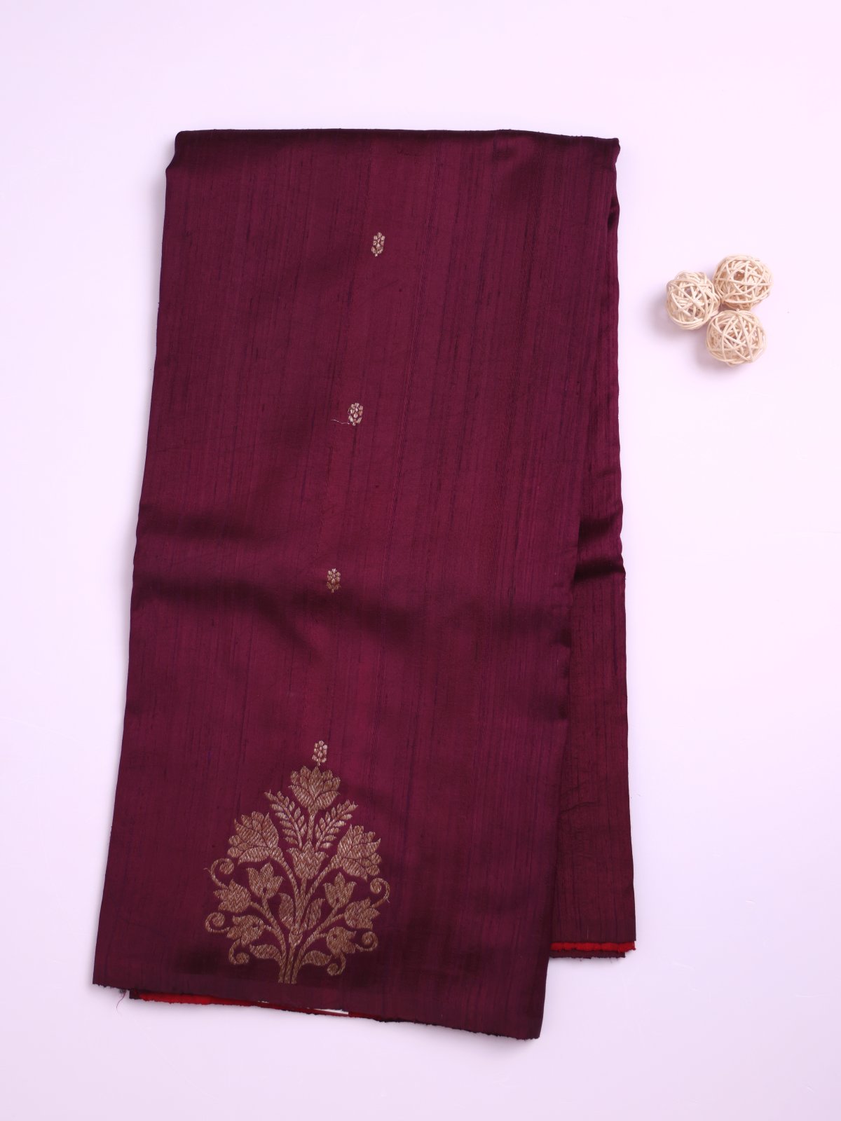 Burgundy Banaras Tussar Silk Saree