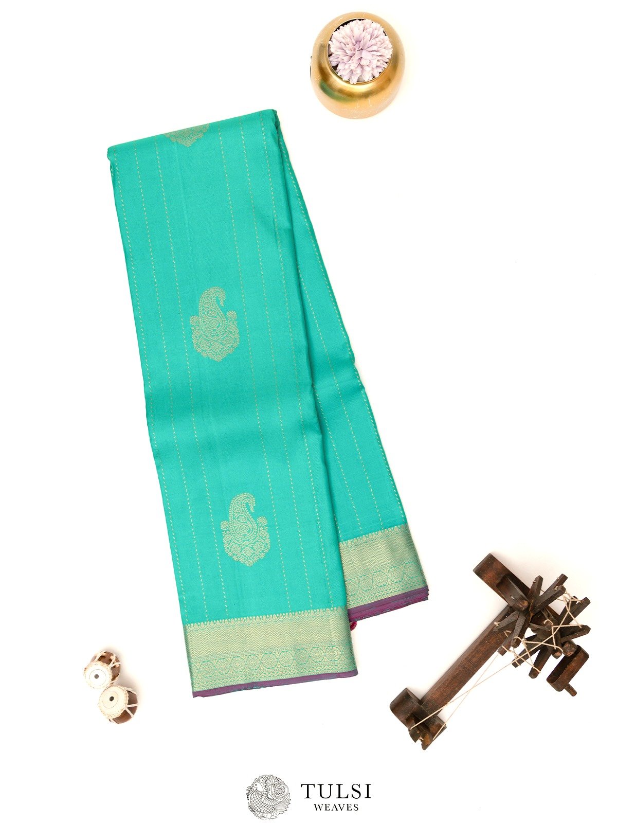 Teal Blue Kanjeevaram Silk Saree