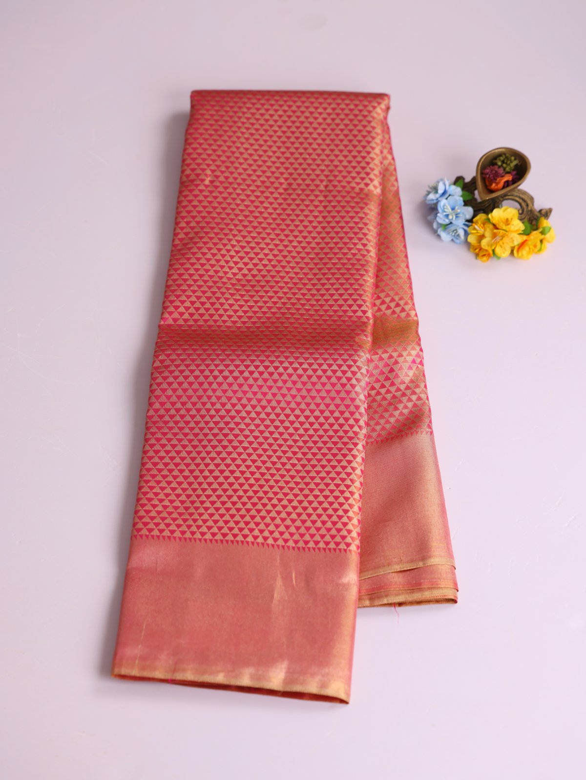 Reddish Pink Tissue Brocade Kanjeevaram Silk Saree