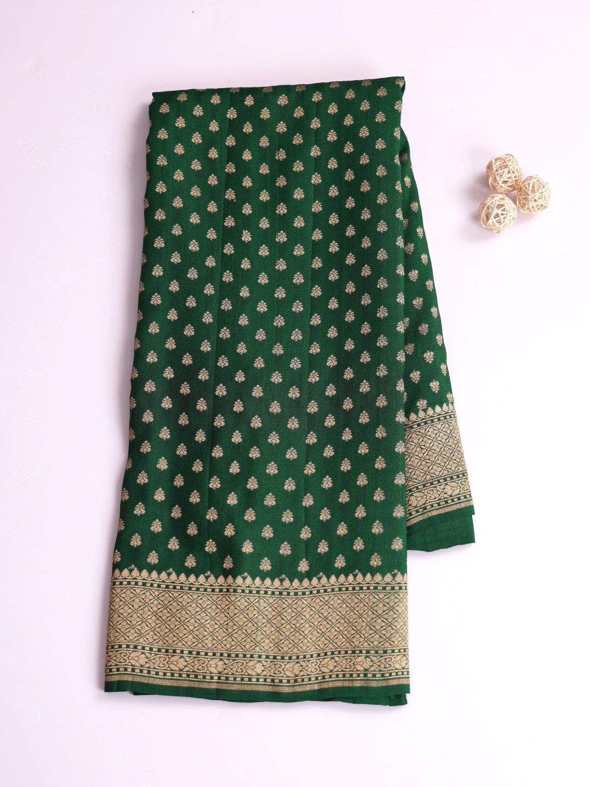 Bottle Green Banaras Tussar Georgette Silk Sraee With Zari Border 