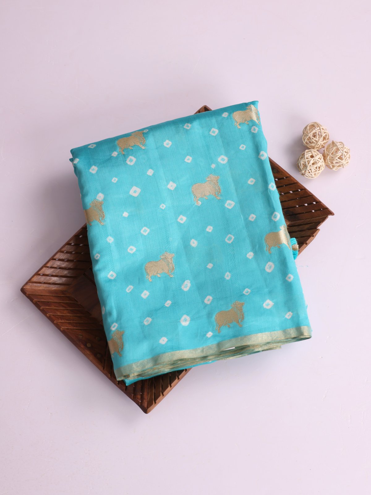 Light Blue Printed Chaniya Silk Saree
