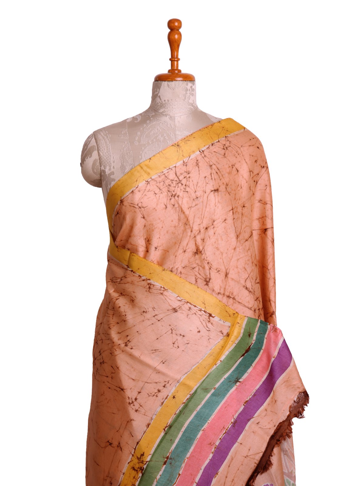 Light Orange Batik Printed Tussar Silk Saree