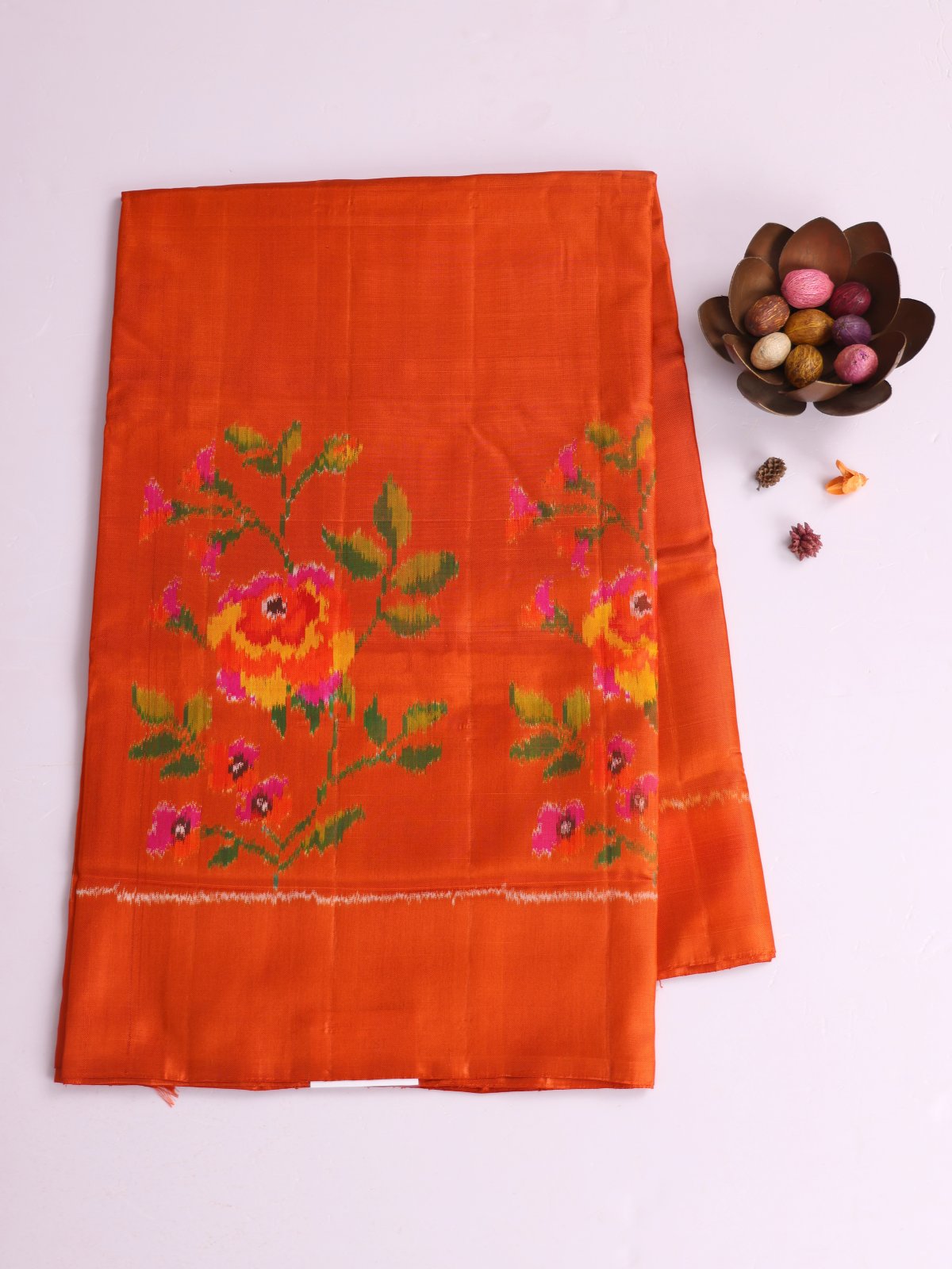 Bright Orange Patola Silk Saree