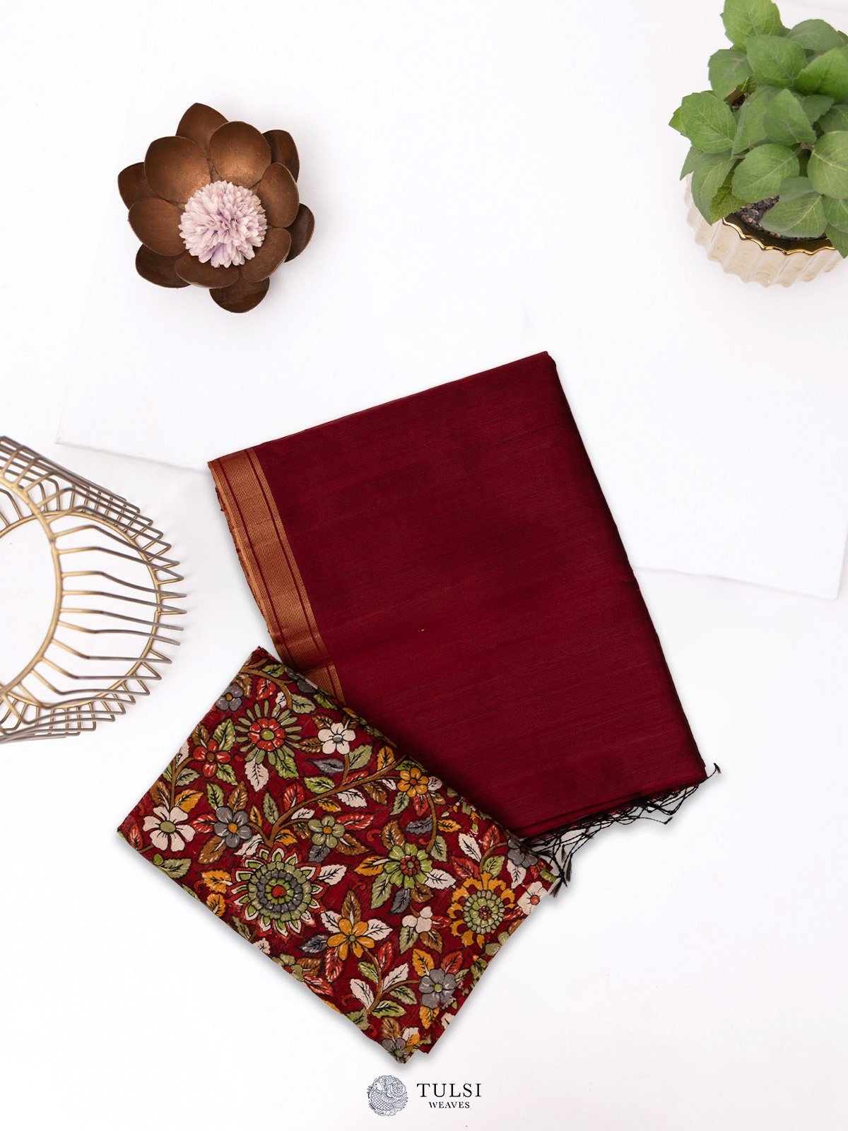 Dark Maroon Raw Silk Saree With Zari Border