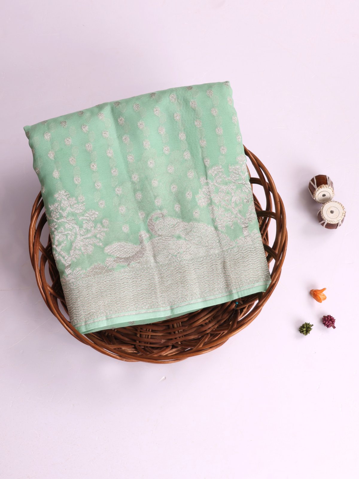 Pastel Green Banaras Georgette Silk Saree