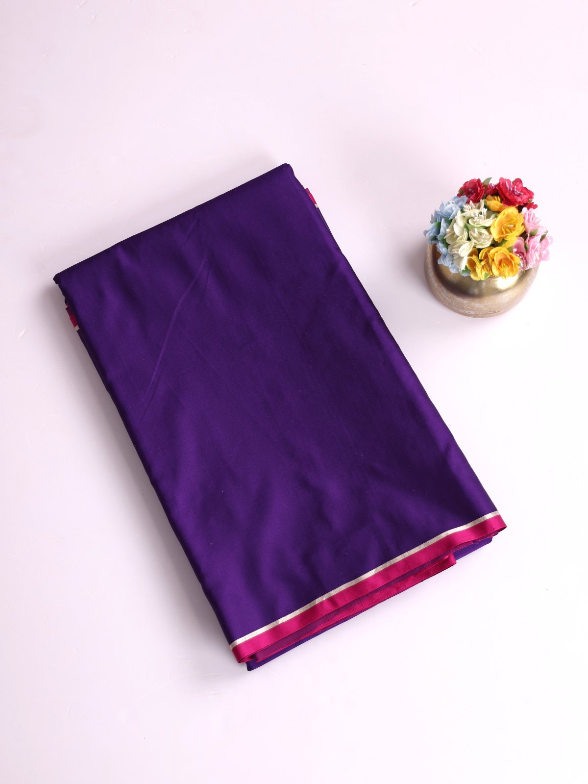 Violet Mashru Silk Saree With Pink Border