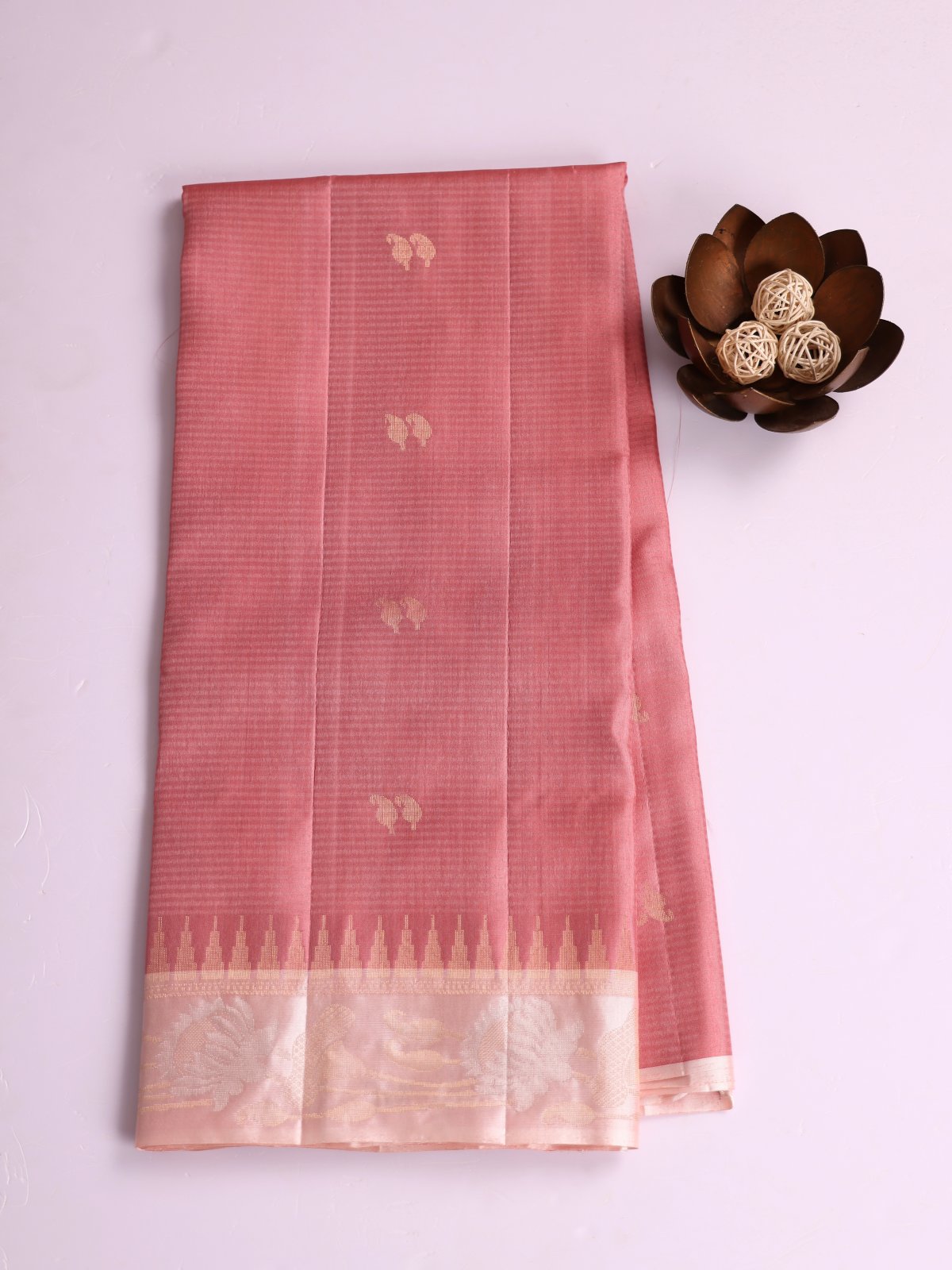Peachy Pink Soft Silk Tussar Saree With Pastel Pink Border