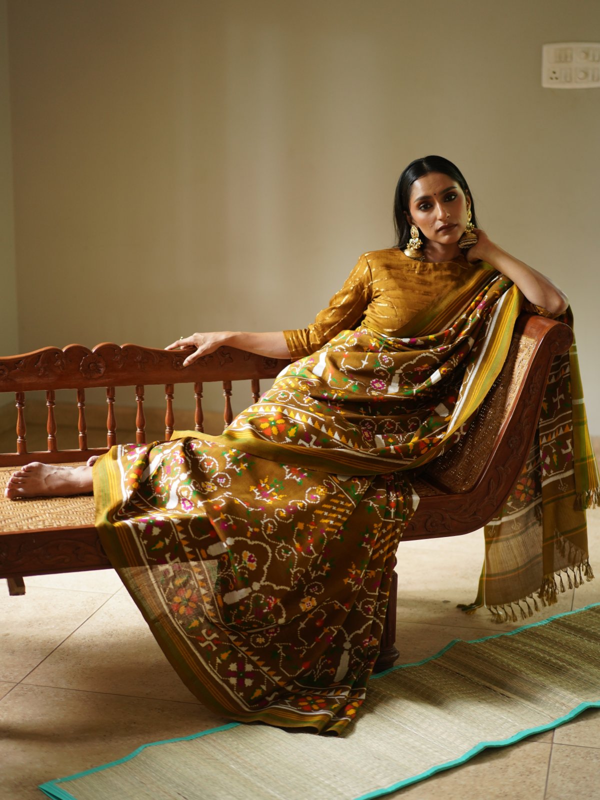 Golden Brown Patan Patola Silk Saree 