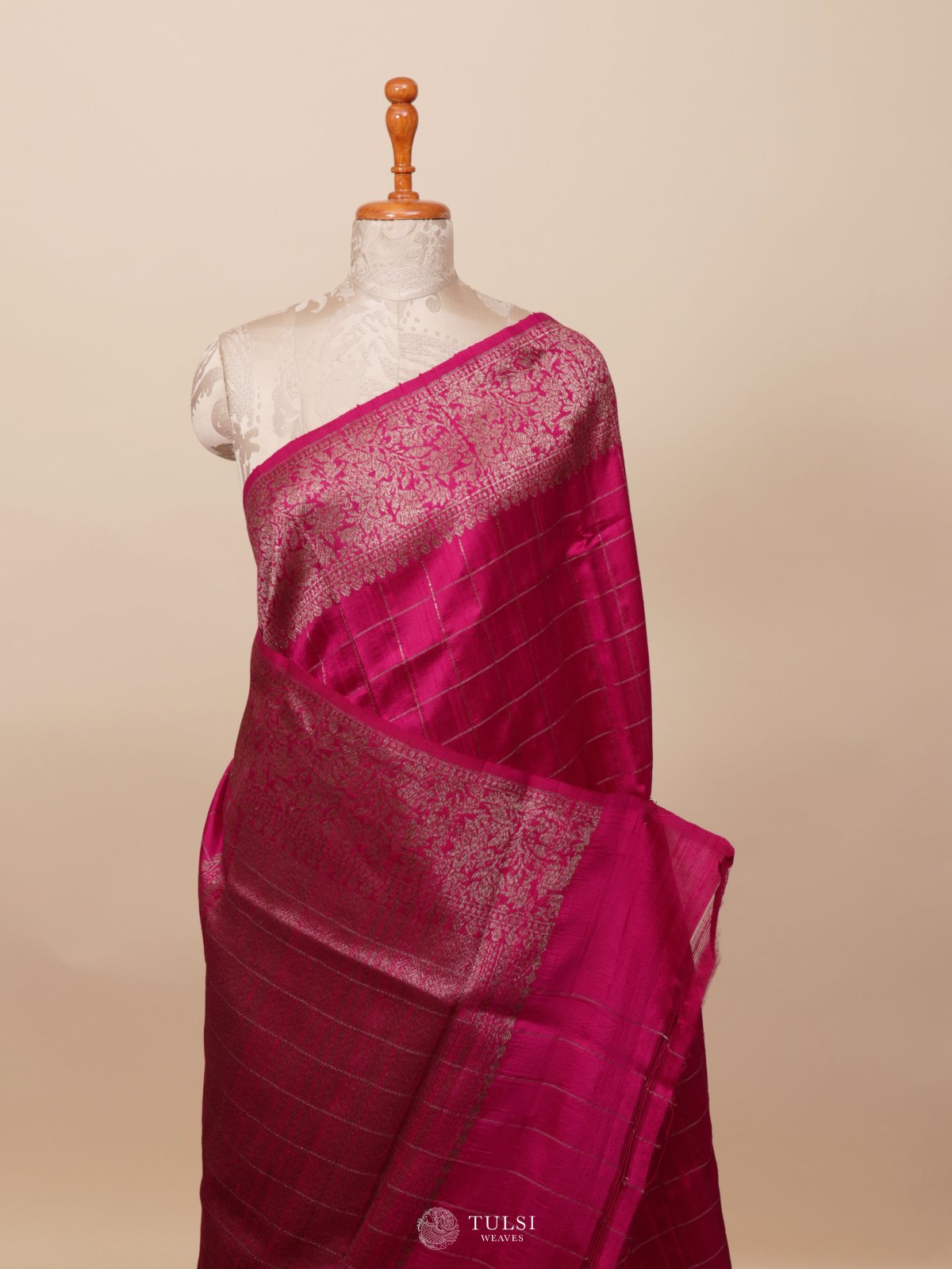 Rani Pink Banaras Tussar Silk Saree
