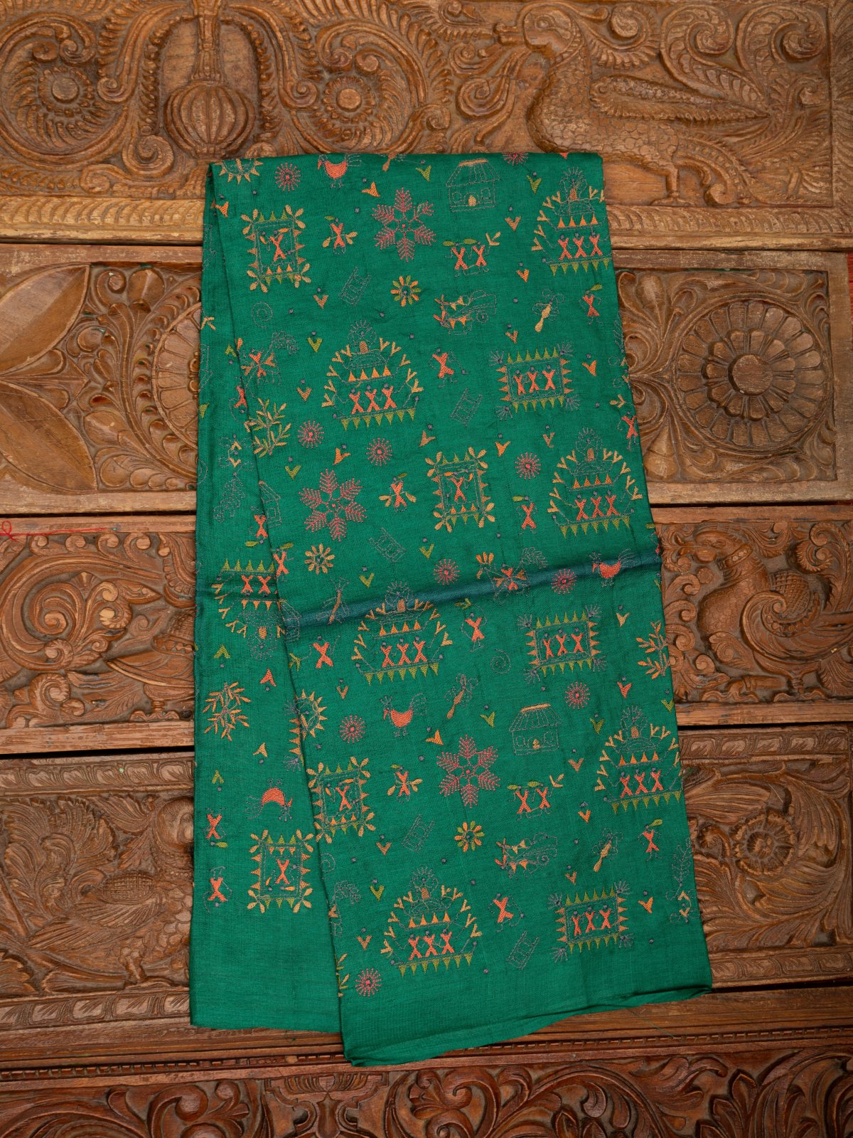 Green Tussar Silk Embroidered Blouse                      