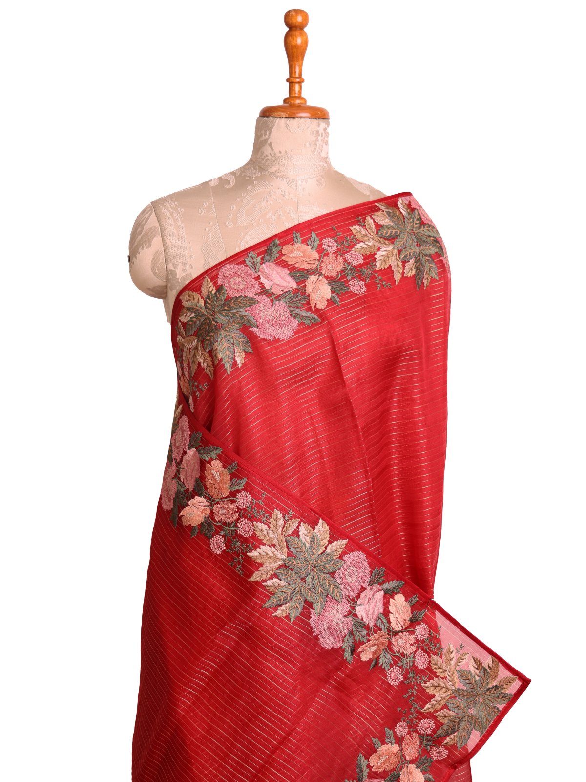 Red Organza Embroidery Silk Saree
