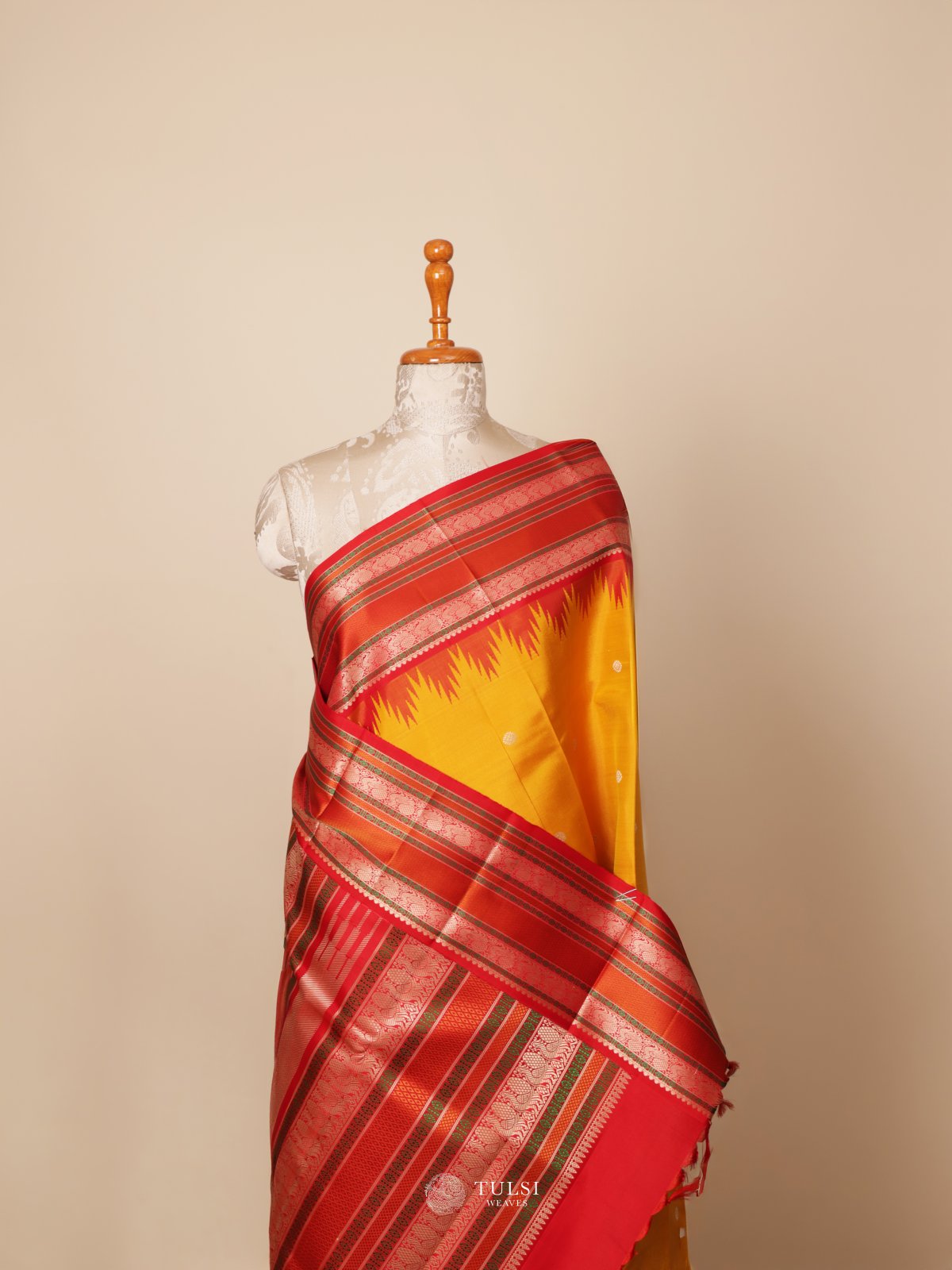 Mustard Yellow Kanjeevaram Pattu Pett Silk Saree