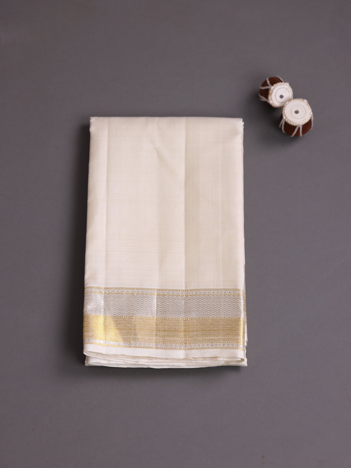 Cream Silk Dhoti with Zari Border