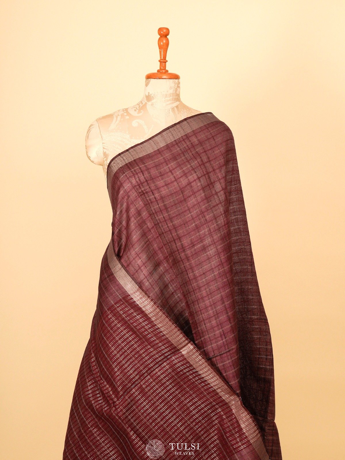 Dark Brown Tussar Silk Saree