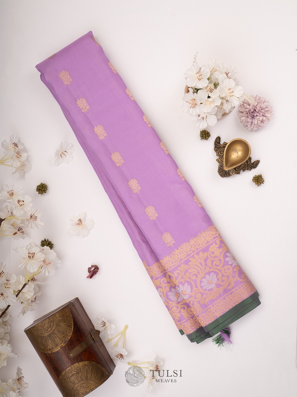 Lilac Gadwal Silk Saree with self zari border