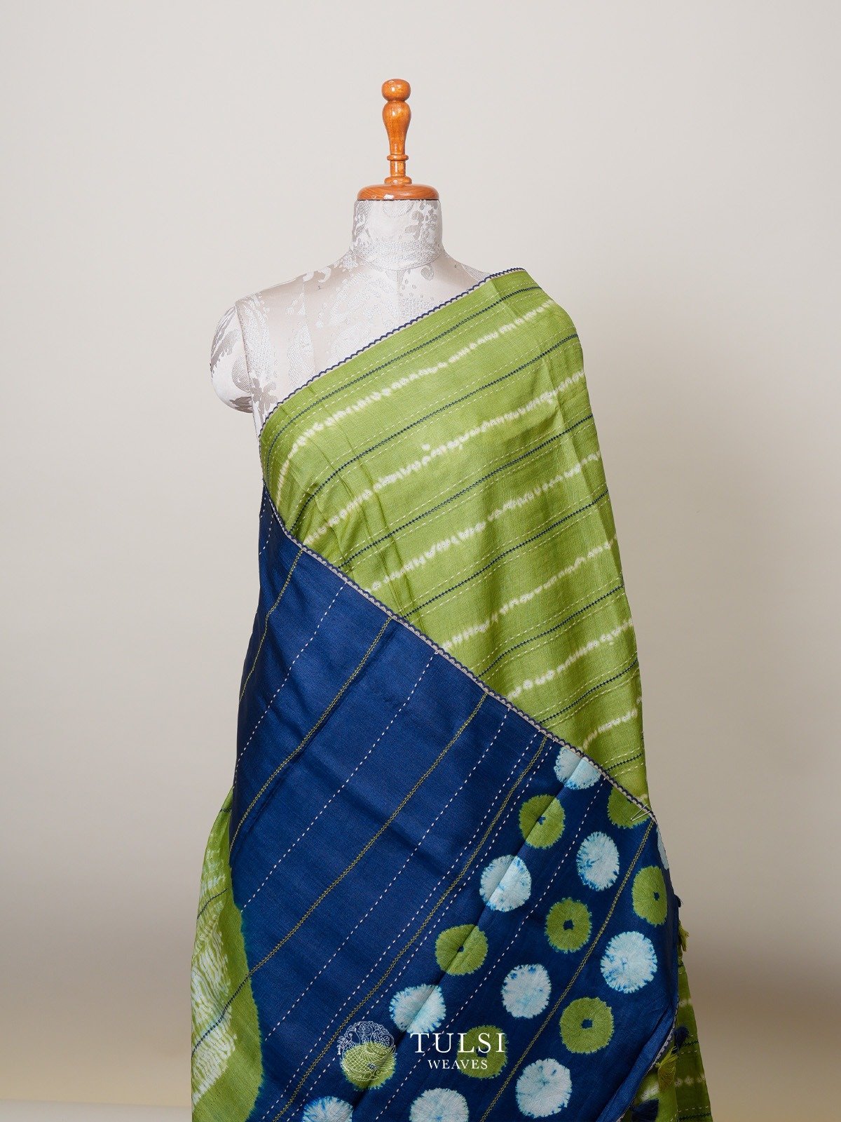 Parrot Green Shibori Silk Saree