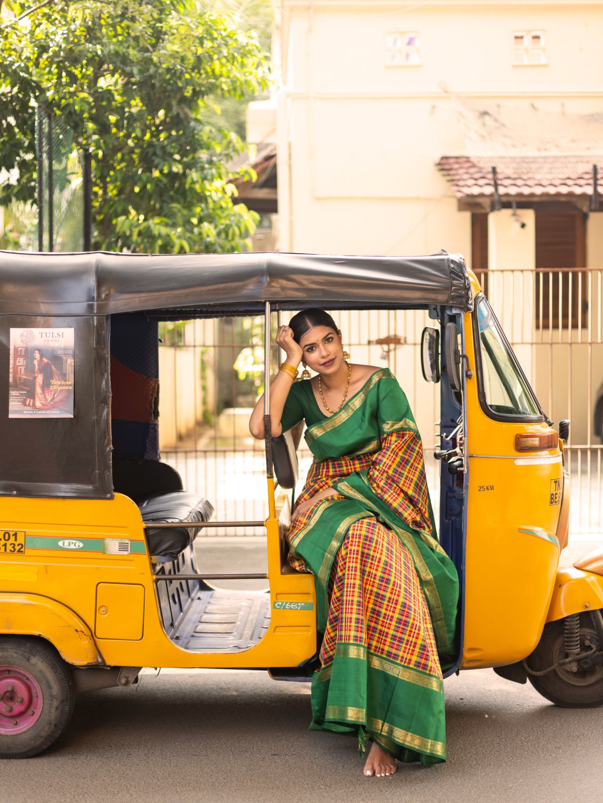 Multi Color Checked Kanjeevaram Silk Saree