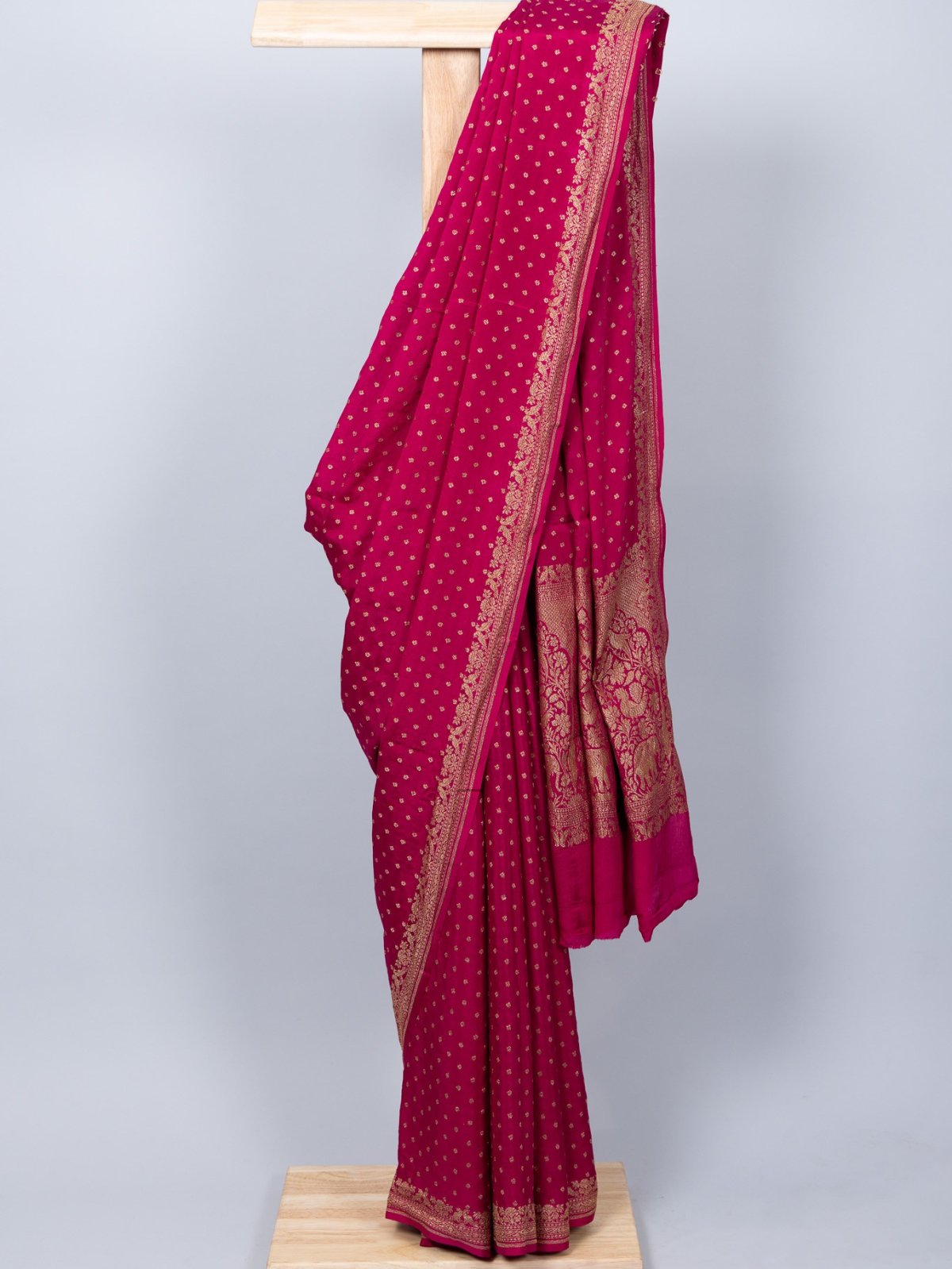 Hot Pink Banaras Crepe Silk Saree 