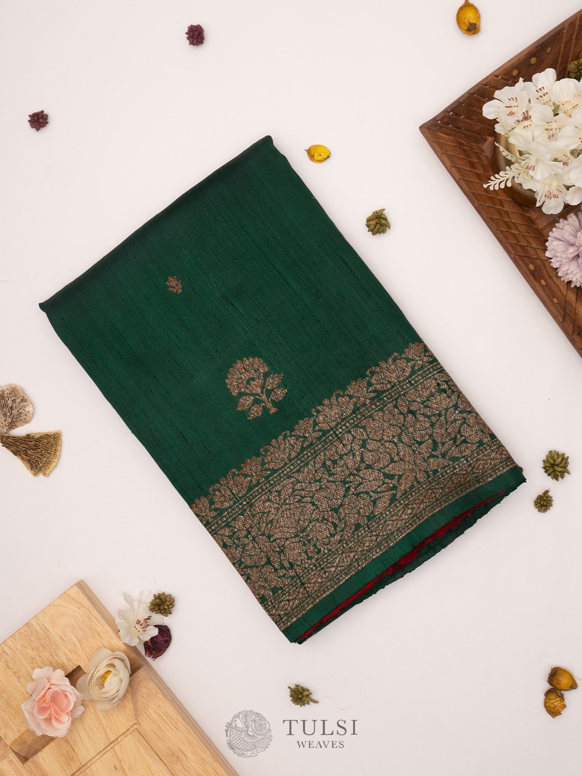 Emerald Green Banarasi Tussar Silk Saree