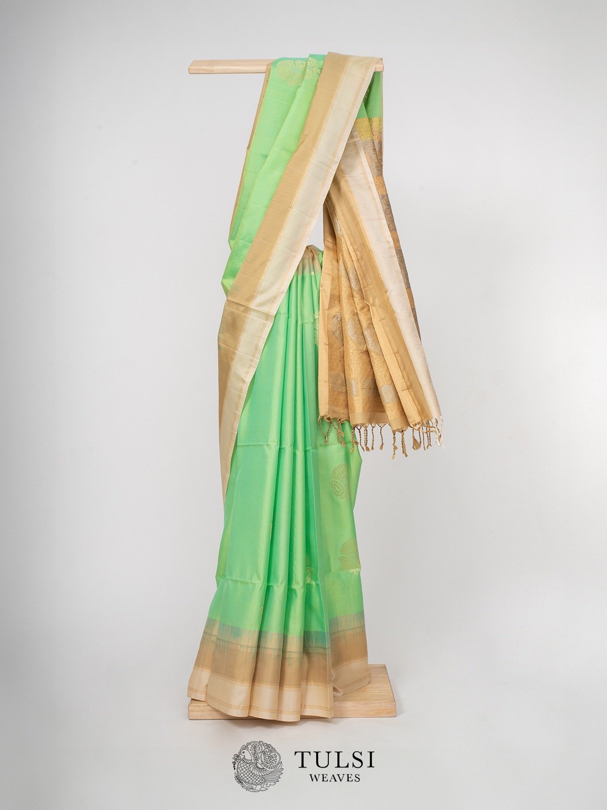 Light green Soft silk saree with Beige border