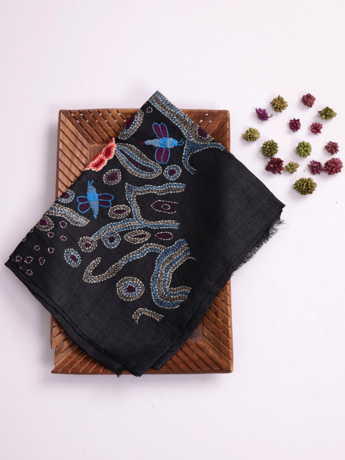 Black Embroidered Tussar Silk Blouse