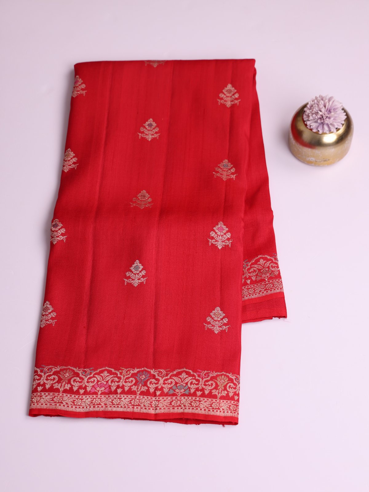 Red Banaras Tussar Georgette Silk Saree With Meenakari Border
