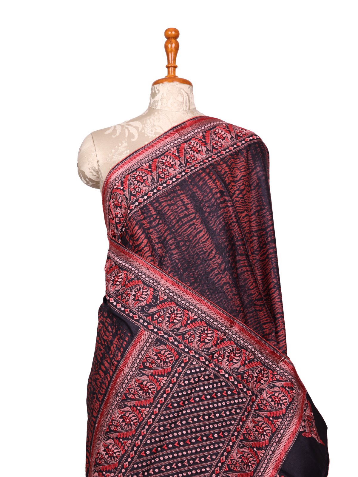 Rust Orange Shibori Tussar Silk Saree With Embroidered Border