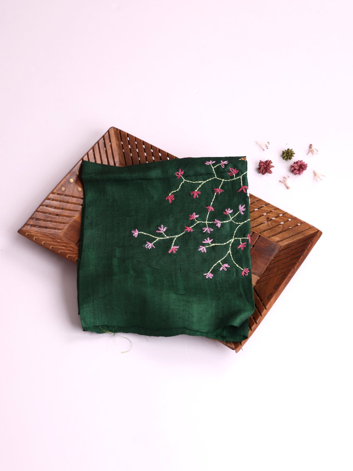 Bottle Green Embroidered Tussar Silk Blouse