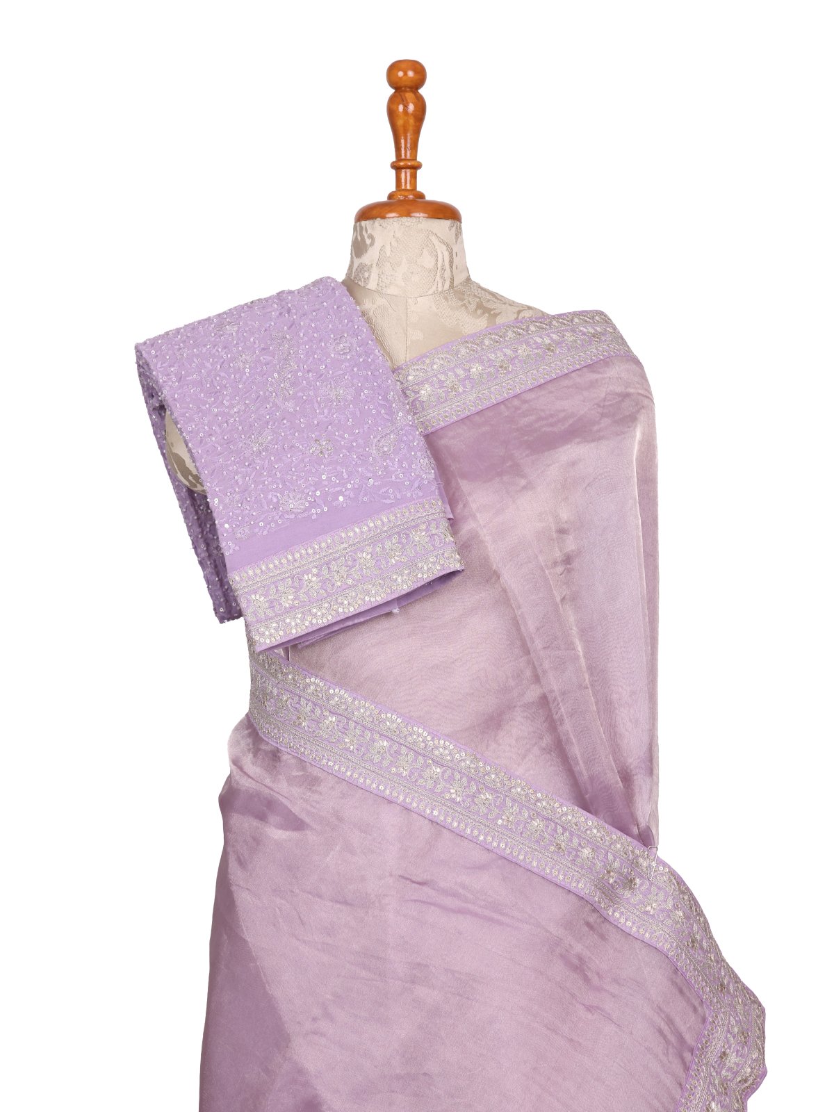 Lavender Tissue Organza Silk Saree With Embroidered Blouse