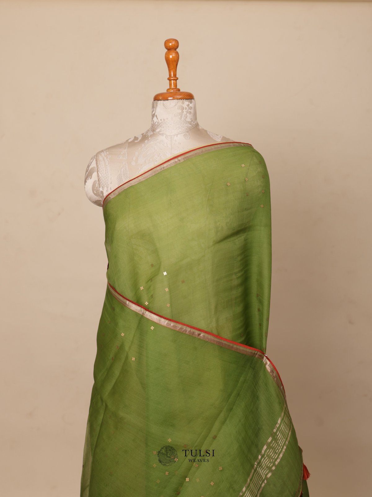  Green Organza Saree with Kalamkari Blouse