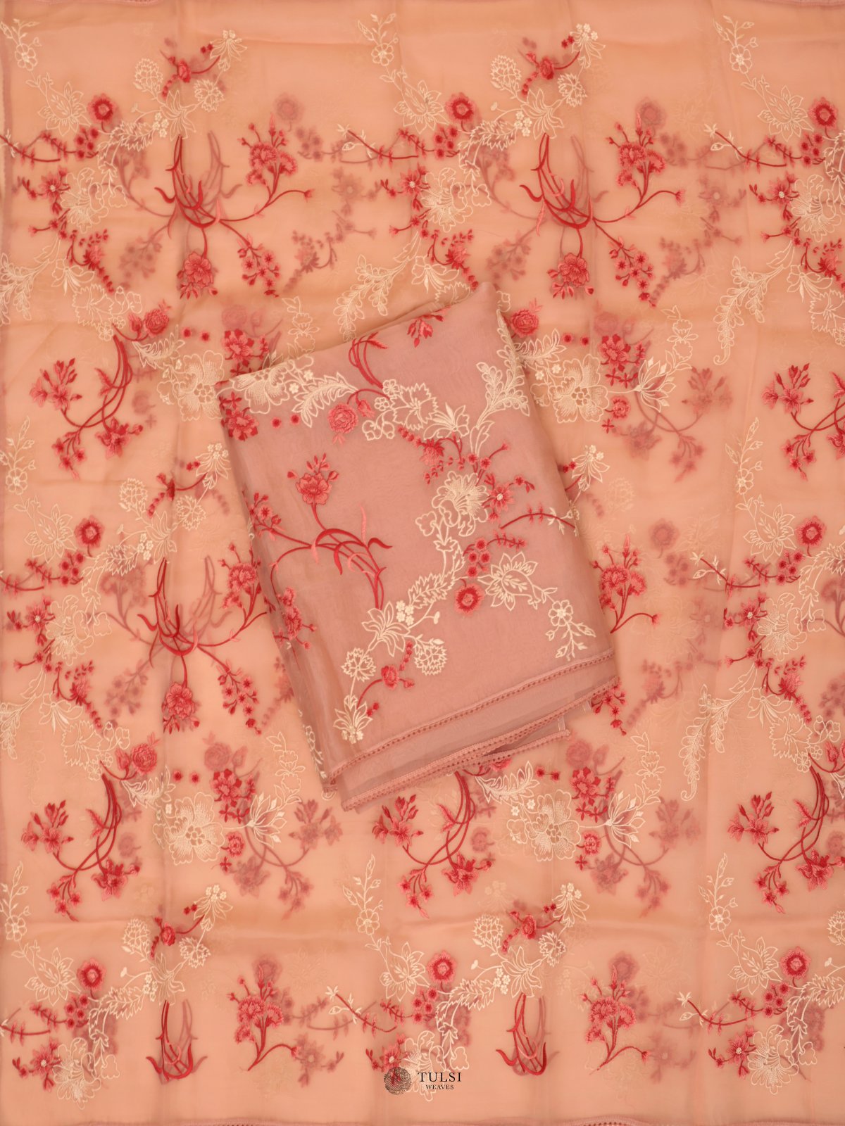 Light Peach Organza Salwar Material