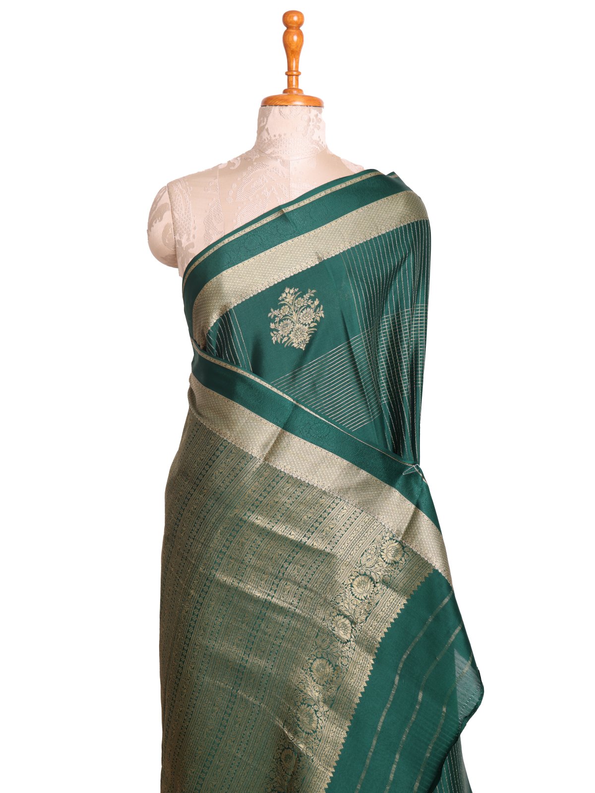 Dark Green Checked Mysore Silk Saree
