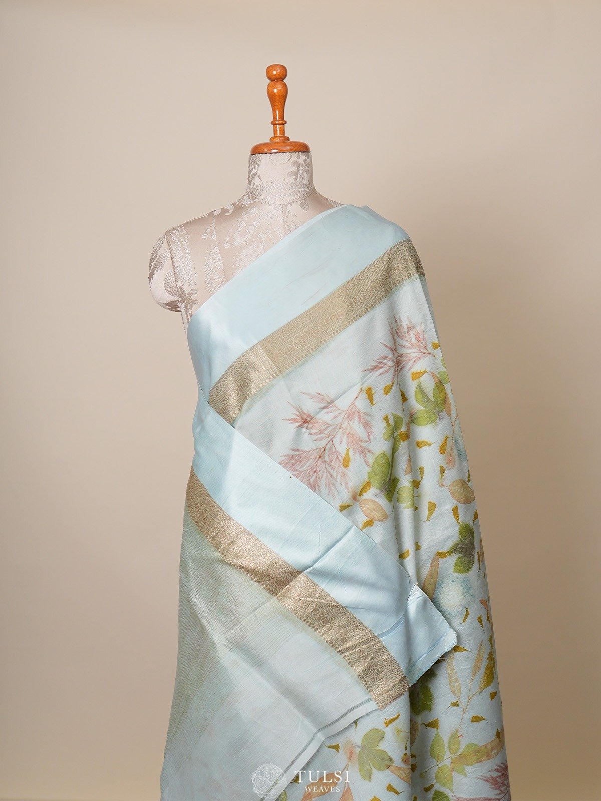 Light Blue Munga Tussar Silk Saree