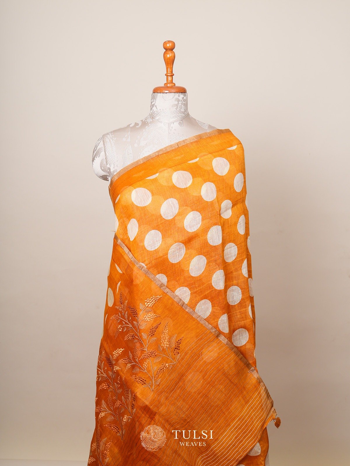 Yellowish Orange Linen Silk Saree